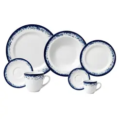 Aparelho Jantar Chá e Café 42 Peças Porcelana Schmidt - Dec. Nevoa 2420