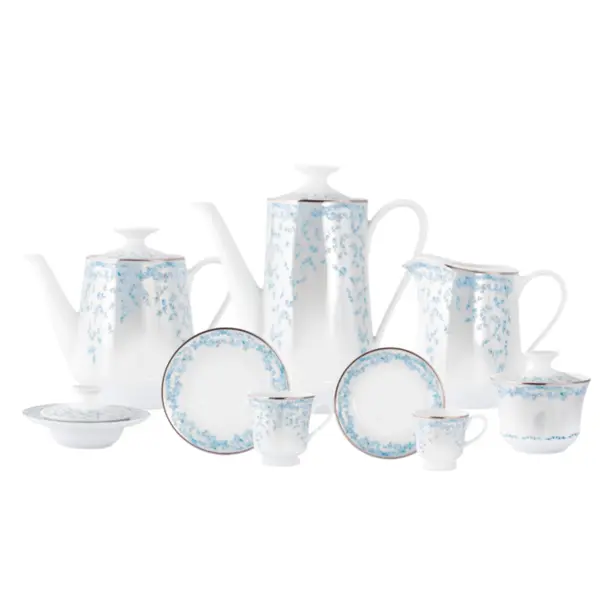 Aparelho Chá e Café 53 Peças Porcelana Schmidt - Dec. Sensile Blu 2424