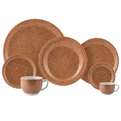 Aparelho Jantar e Chá 42 Peças Porcelana Schmidt - Dec. Estopa 2425