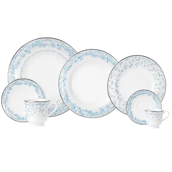 Aparelho Jantar Chá e Café 28 Peças Porcelana Schmidt - Dec. Sensile Blu 2424