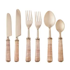 Conjunto 6 Peças Aço Inox Com Cabo de Rattan Dourado - Wolff