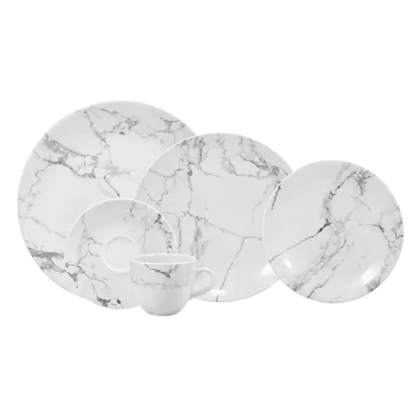 Aparelho Jantar e Café 20 Peças Porcelana Schmidt - Dec. Mármore Cinza 2343