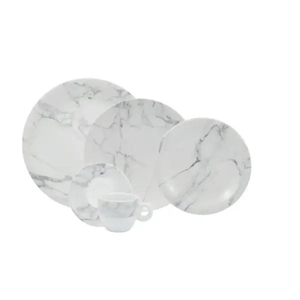 Aparelho Jantar e Café 20 Peças Porcelana Schmidt - Dec. Mármore Cinza 2343