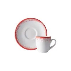 Xicara Café com Pires Porcelana Schmidt - Dec. Nevoa Vermelho 2429