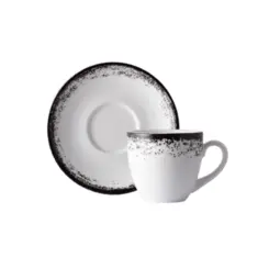 Xicara Chá Com Pires 230ml Porcelana Schmidt - Dec. Nevoa Preto 2431