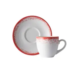 Xicara Chá Com Pires 230ml Porcelana Schmidt - Dec. Nevoa Vermelho 2429
