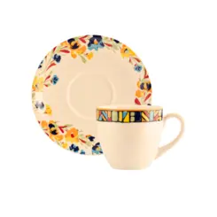 Xicara Chá com Pires Porcelana Schmidt - Dec. Étnico R002