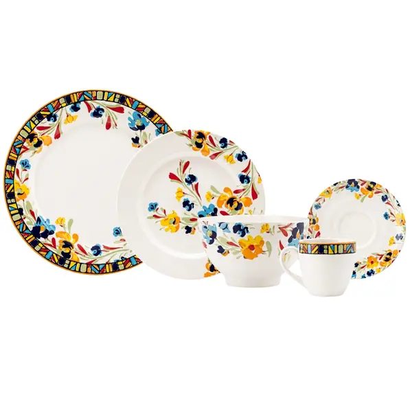 Aparelho Jantar e Chá com Bowl 30 Peças Porcelana Schmidt - Dec. Étnico R002