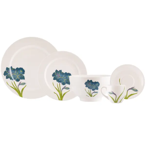 Aparelho Jantar e Chá 30 Peças Porcelana Schmidt - Dec. Amarilis R006