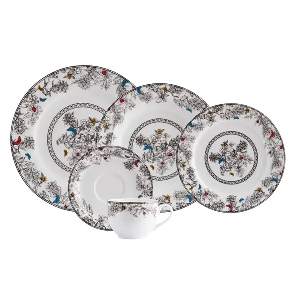Aparelho Jantar e Chá 30 Peças Porcelana Schmidt - Dec. Viveiro 2440