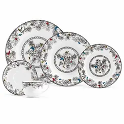 Aparelho Jantar e Chá 30 Peças Porcelana Schmidt - Dec. Viveiro 2440