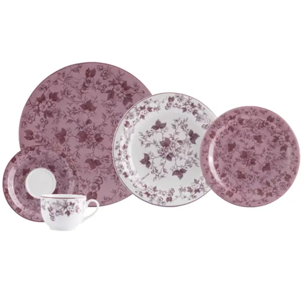 Aparelho Jantar e Chá 30 Peças Porcelana Schmidt - Dec. Lavanda 2441