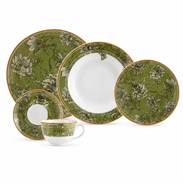 Aparelho Jantar e Chá 30 Peças Porcelana Schmidt - Dec. Floresta 2438