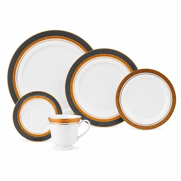 Aparelho Jantar e Chá 30 Peças Porcelana Schmidt - Dec. Turmalina Cinza 2443