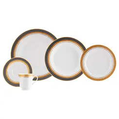 Aparelho Jantar e Chá 30 Peças Porcelana Schmidt - Dec. Turmalina Cinza 2443