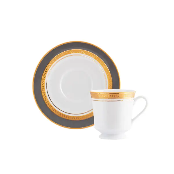 Xicara Chá com Pires Porcelana Schmidt - Dec. Turmalina Cinza 2443