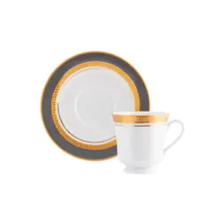 Xicara Chá Com Pires 200ml Porcelana Schmidt - Dec. Turmalina Cinza 2443