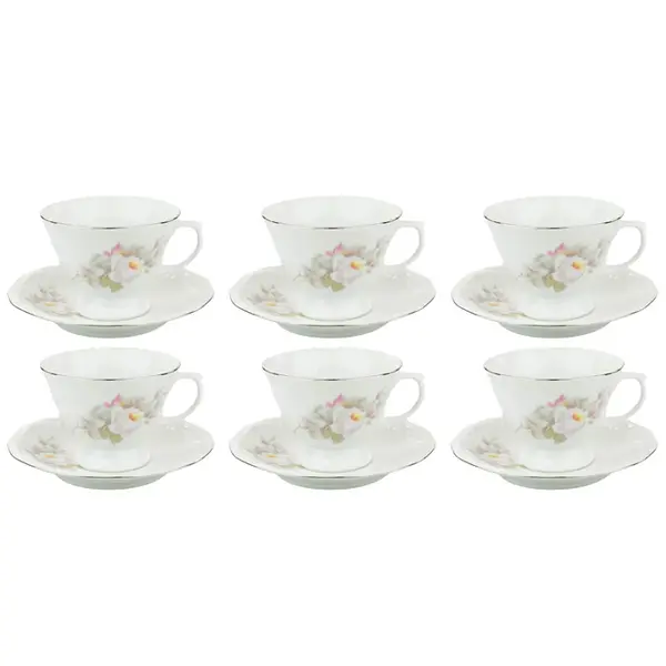 Conjunto com 6 Xícaras Chá com Pires Porcelana Schmidt - Dec. Vitoria 0397