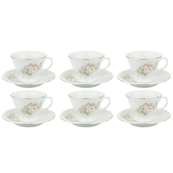 Estojo com 6 Xícaras Chá com Pires Porcelana Schmidt - Dec. Vitoria 0397