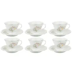 Estojo com 6 Xícaras Chá com Pires Porcelana Schmidt - Dec. Vitoria 0397