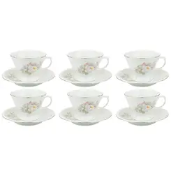 Conjunto com 6 Xícaras Chá com Pires Porcelana Schmidt - Dec. Vitoria 0397
