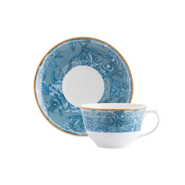 Xícara Chá com Pires Porcelana Schmidt - Dec. Atlântico 2437
