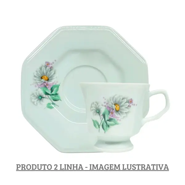 Xícara Chá com Pires Porcelana Schmidt - Dec. Margarida E650 2ª Linha