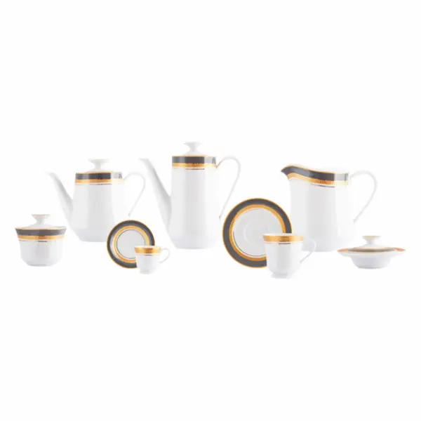 Aparelho Chá e Café 53 Peças Porcelana Schmidt - Dec. Turmalina Cinza 2443