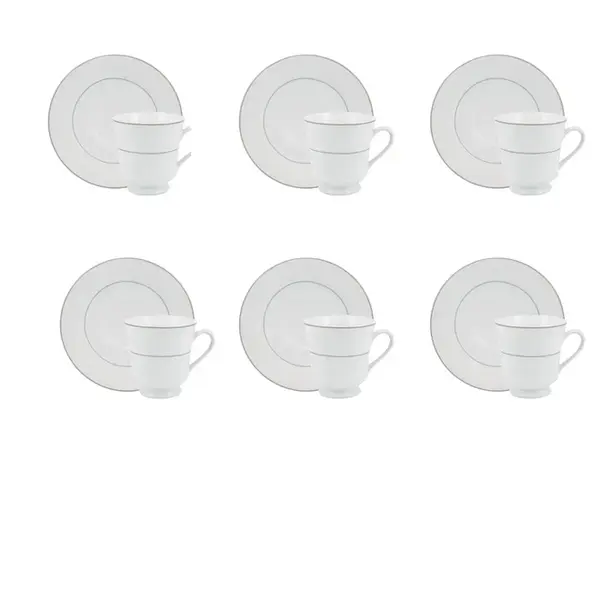 Conjunto com 6 Xícaras Chá com Pires Porcelana Schmidt - Dec. Martha 2309
