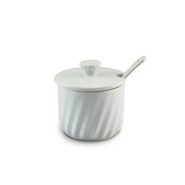 Açucareiro de Cerâmica Twist Branco com Colher de Cerâmica