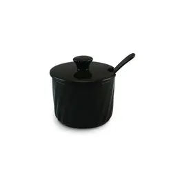Açucareiro de Cerâmica Twist Preto com Colher de Cerâmica