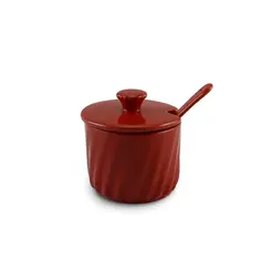 Açucareiro de Cerâmica Twist Vermelho com Colher de Cerâmica