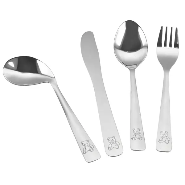 Conjunto com 4 Talheres Infantis de Aço Inox Ursos