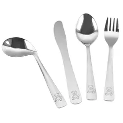 Conjunto com 4 Talheres Infantis de Aço Inox Ursos