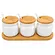 Conjunto com 3 Porta Tempero de Cerâmica com Tampa e Base de Bambu