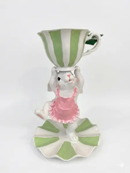 Coelho Decorativo com Xícara e Pires Tea Party 24cm