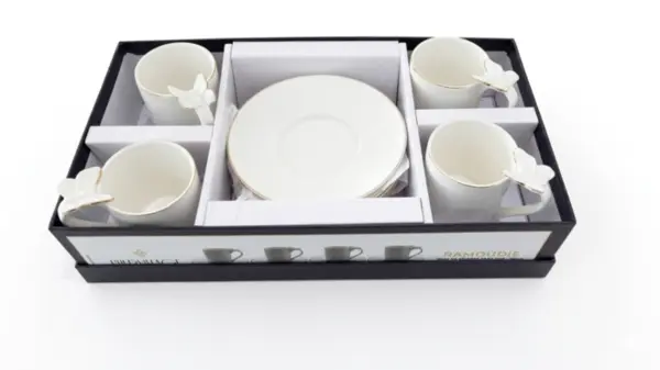 Jogo de 8 Peças para Chá Borboleta em New Bone China com Borda Dourada 180ml