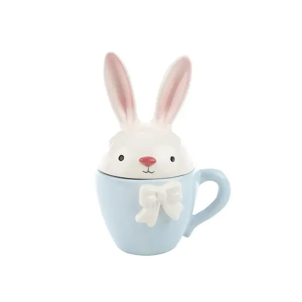 Caneca Decorativa Pequena Coelho de Cerâmica com Tampa