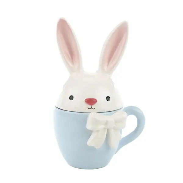 Caneca Decorativa Grande Coelho de Cerâmica com Tampa