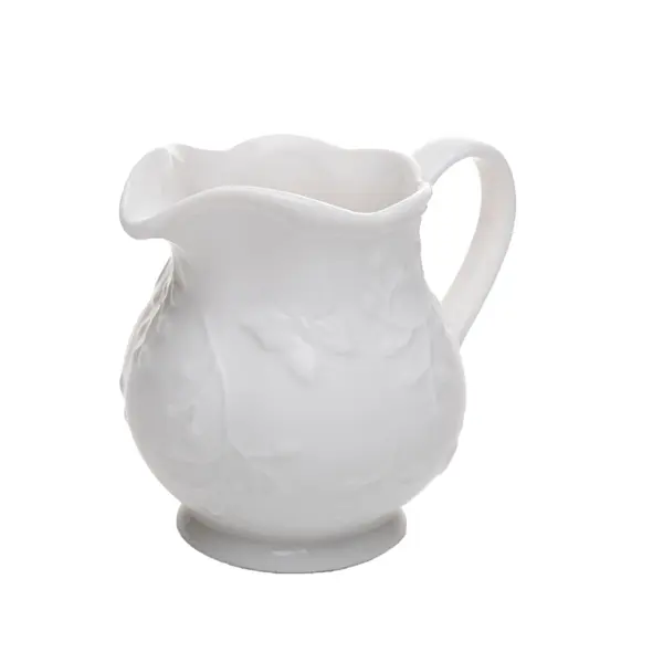 Leiteira Decorativa em Cerâmica Branca com Relevo Floral
