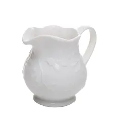 Leiteira Decorativa em Cerâmica Branca com Relevo Floral