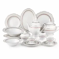 Aparelho de Jantar, Chá e Café 50 Peças em Porcelana Branca com Filete Dourado