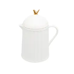 Bule em Cerâmica Branco Detalhado em Dourado