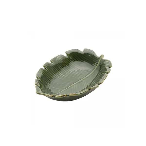 Centro de Mesa Decorativo Pequeno em Cerâmica Formato Folha Verde
