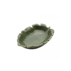 Centro de Mesa Decorativo Pequeno em Cerâmica Formato Folha Verde