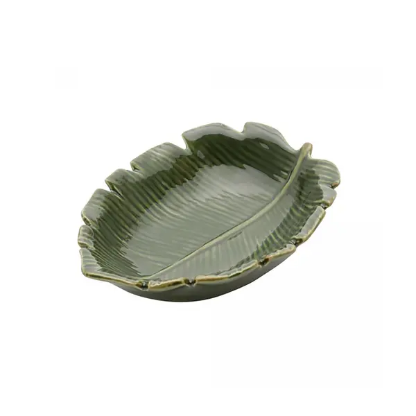 Centro de Mesa Decorativo Médio em Cerâmica Formato Folha Verde