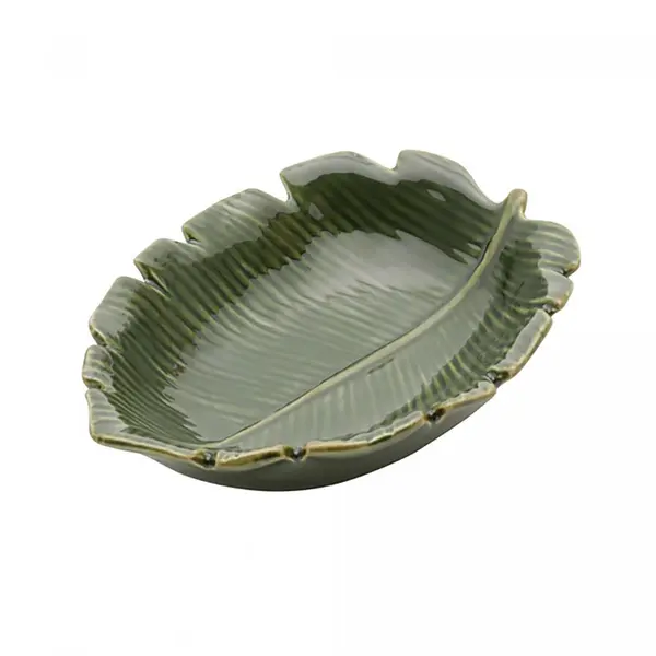 Centro de Mesa Decorativo Grande em Cerâmica Formato Folha Verde