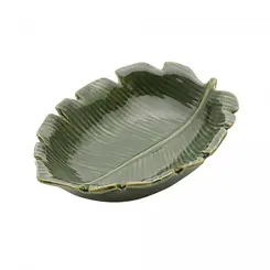 Centro de Mesa Decorativo Grande em Cerâmica Formato Folha Verde