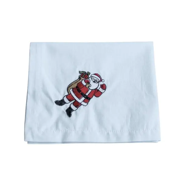 Kit 4 Guardanapo Bordado Santa Claus em Tecido Branco