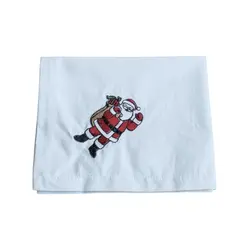 Kit 4 Guardanapo Bordado Santa Claus em Tecido Branco